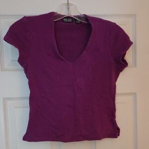 New York & Company Rich Purple Short Sleeve Top
